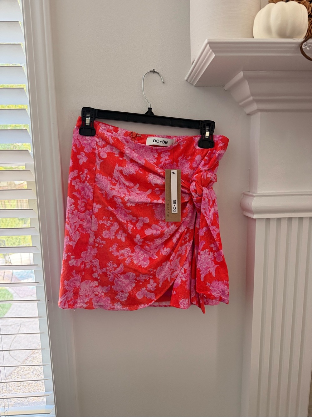 Vici Coral Pink Floral Tie-Waist Mini Skirt